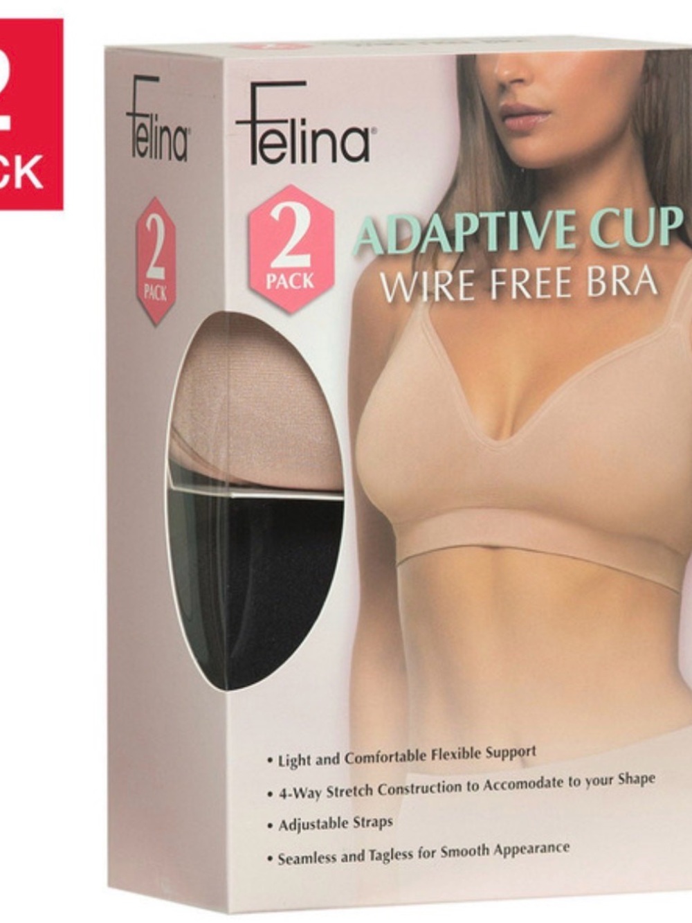 🩷. Felina Adaptive Cup Wire-Free Bra 2-Pack – Size Medium